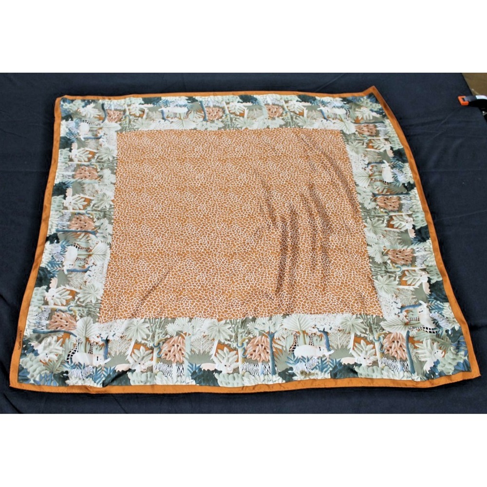 Albert Nipon Safari Animal Print Scarf Square 34 Silk Zebra Elephant Giraffe